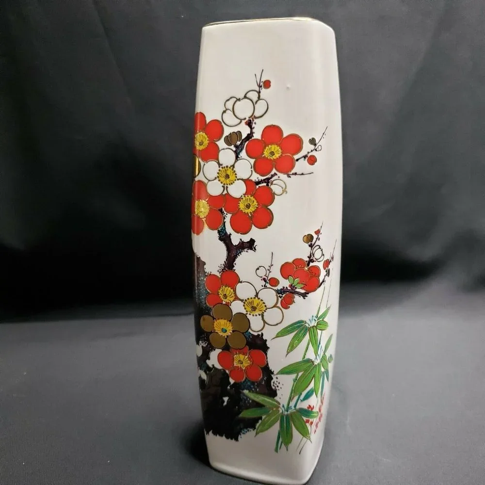 Vintage Floral Bud Vase 9" Porcelain Made In Japan Gold Red Blossoms - Picture 3 of 7